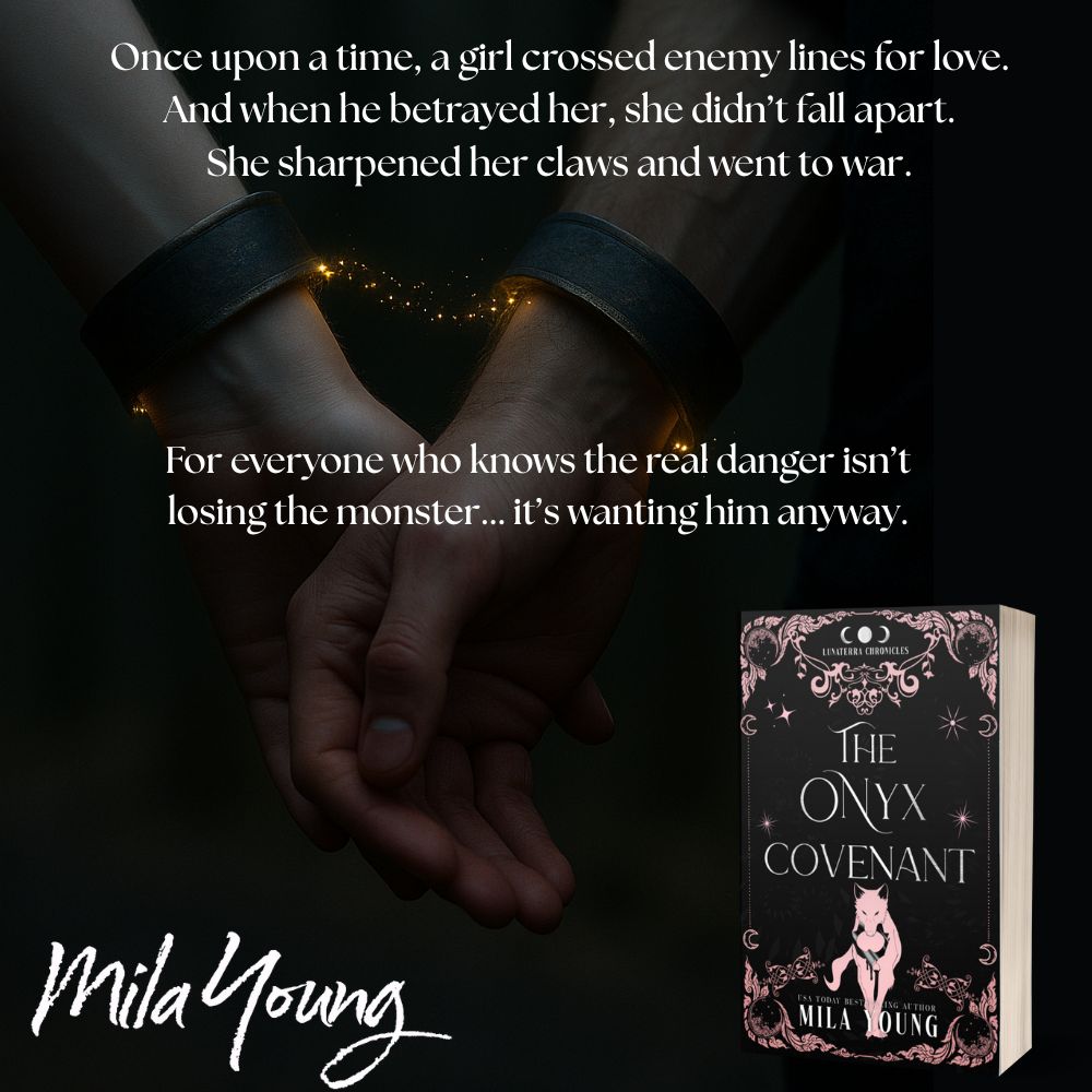 The Onyx Covenant Paperback depicted with a wolf shifter and a woman, representing the forbidden love and fated mates themes in the paranormal fantasy romance
