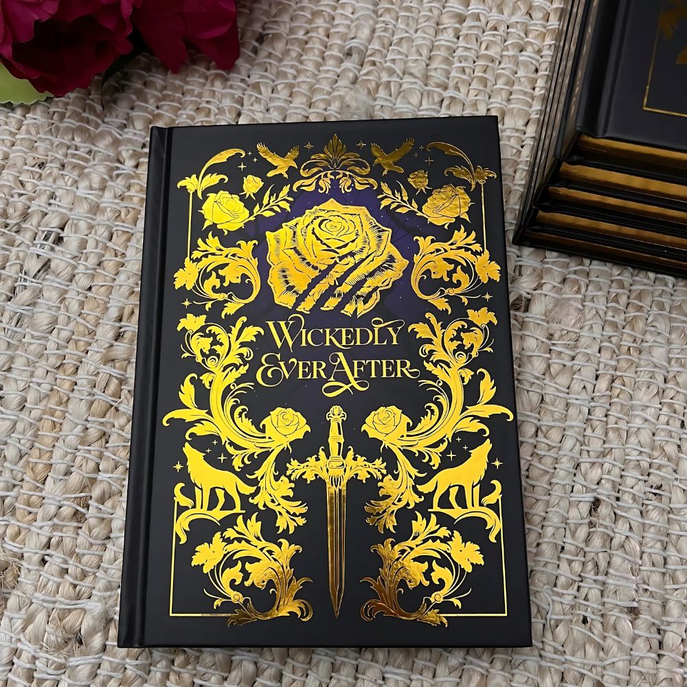 Gold foiled blank notebook with Wickedly Ever After design