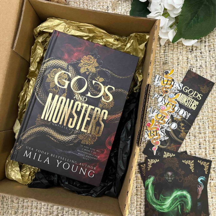Signed by Mila Young with a detailed design printed edges and mythological themed illustrations on the hardback cover