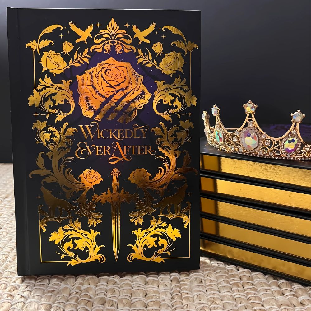 Gold foiled blank notebook with wickedly ever after design, perfect for writing