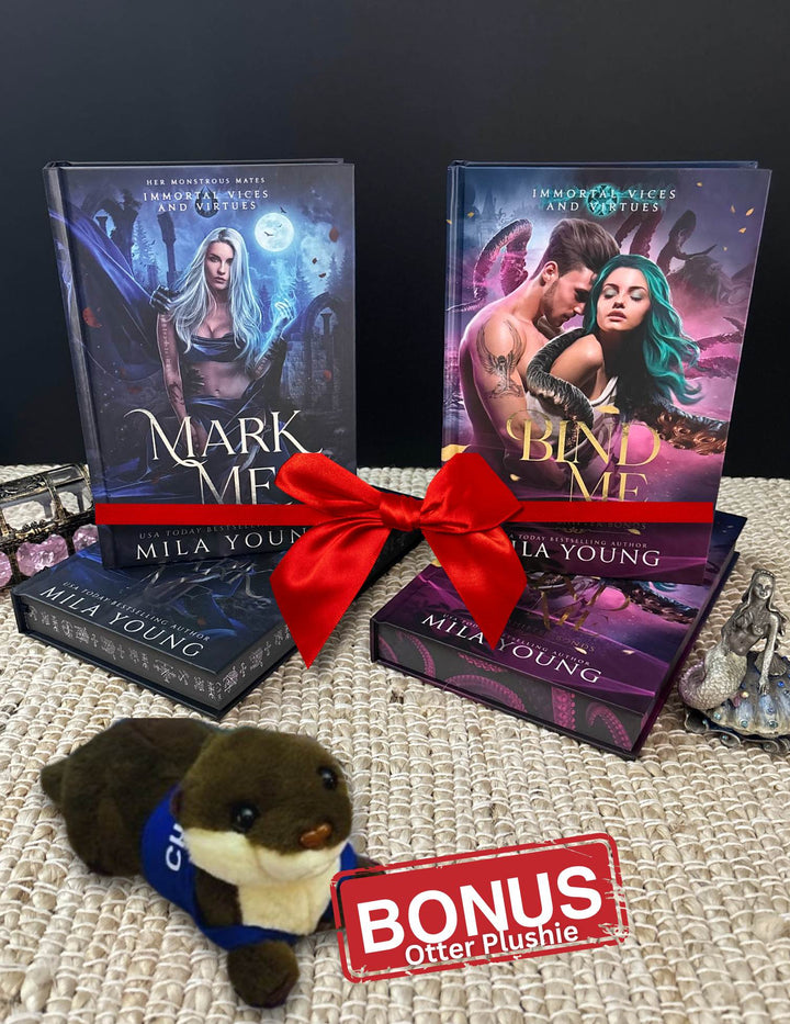 Limited Edition Bundle Mark Me & Bind Me Pack with Bonus Plushie hardback book showcasing a captivating blend of redemption, desire, and a heroine who defies the odds
