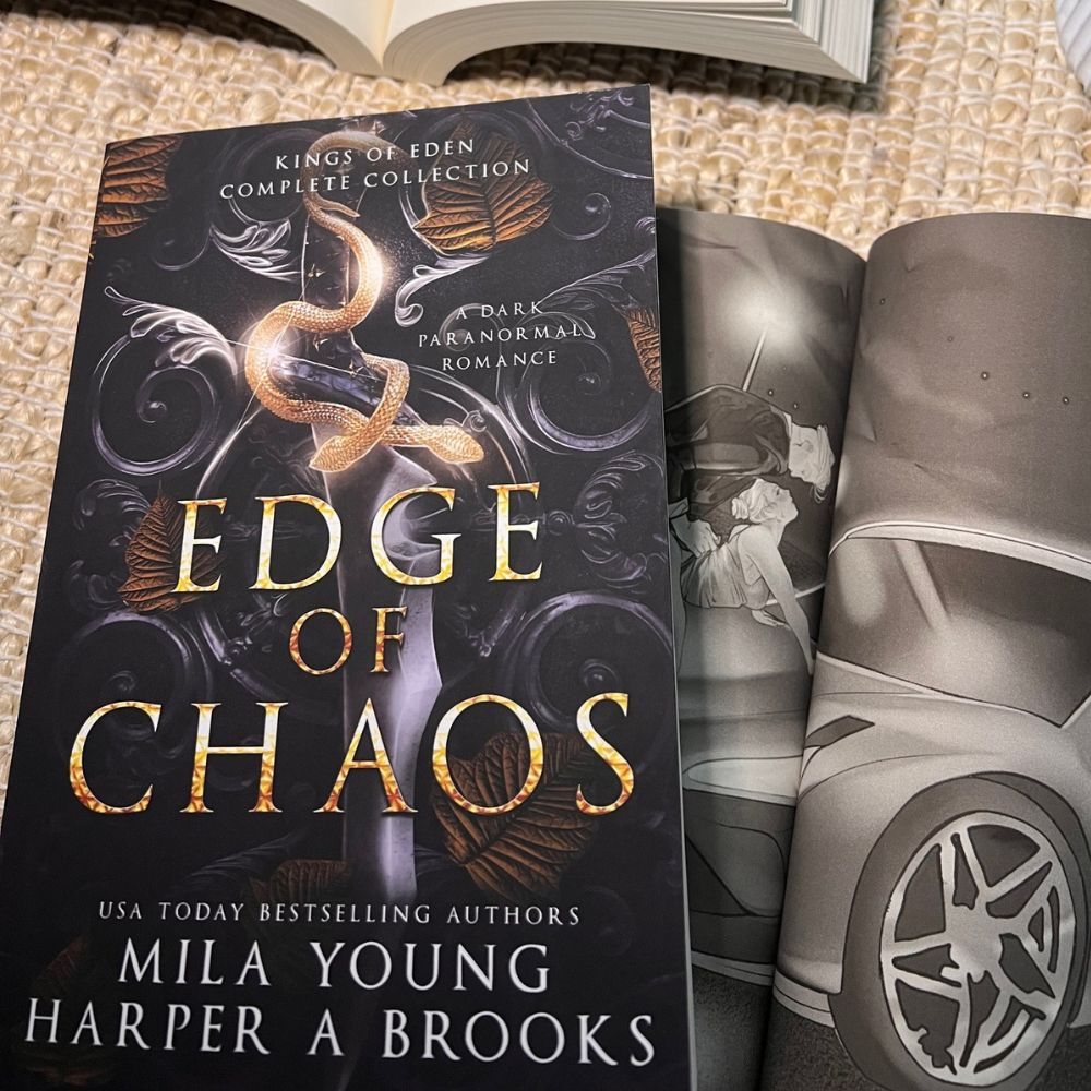 Heavily discounted damaged paperback copy of Edge of Chaos: Complete Collection featuring paranormal romance theme, with three full-length books in a 6x9 size, showcasing a gritty cover image